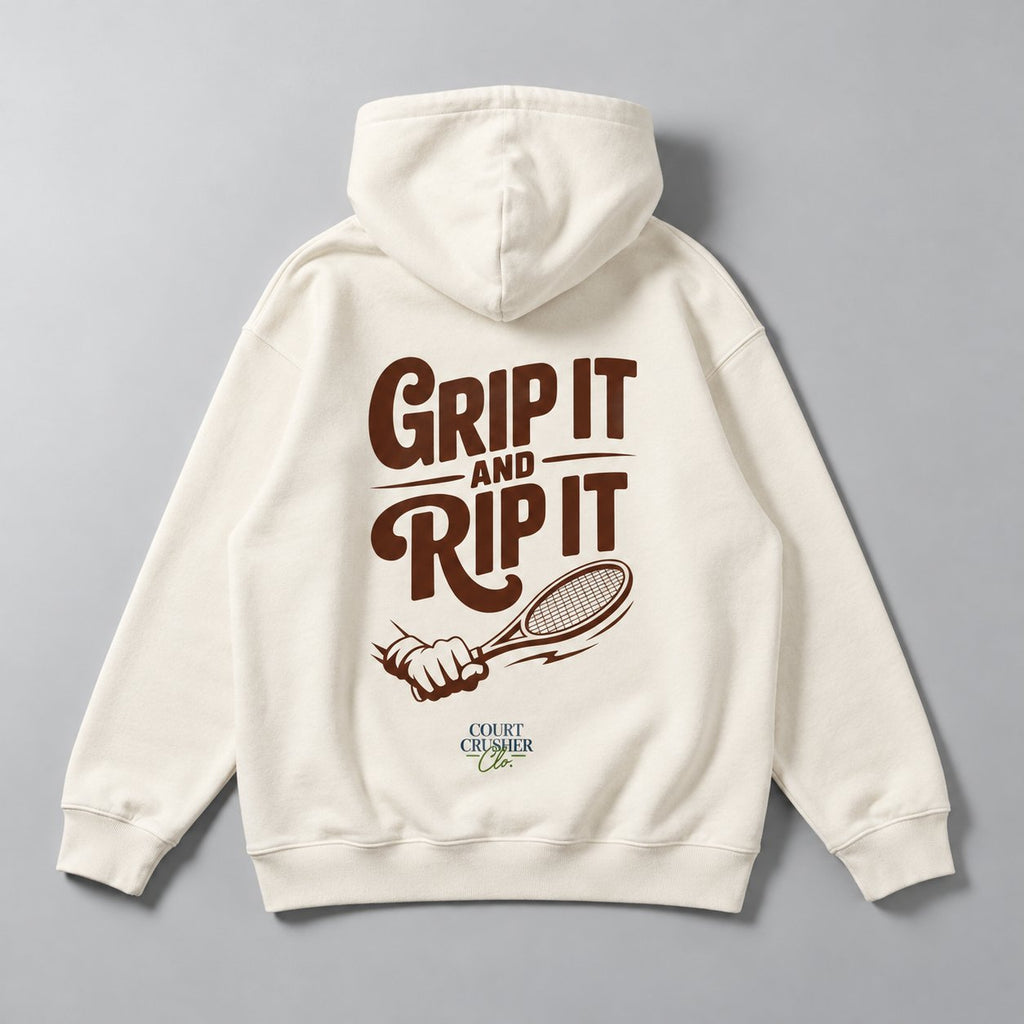 Grip it and rip it - Oversized Hoodie – Farbe Natural Raw | Tennis Streetwear von Court Crusher Clo.