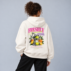 Freshly squeezed Winners Oversized Hoodie Natural Raw On-Body-Mockup Rückenansicht