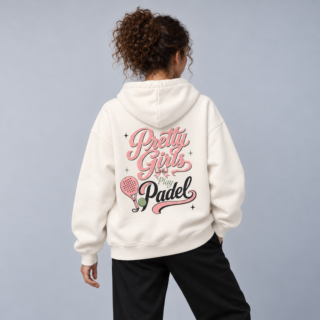 Pretty Girls play Padel - Oversized Hoodie – On-Body-Mockup, weibliches Model