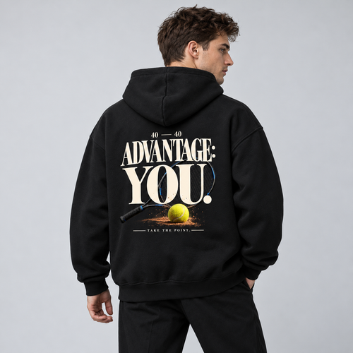 Advantage: You - Oversized Hoodie – On-Body-Mockup, male Model