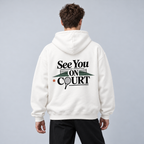 See you on Court - Oversized Hoodie – On-Body-Mockup, männliches Model