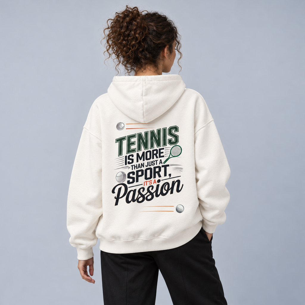 More than just a sport - Oversized Hoodie – On-Body-Mockup, weibliches Model