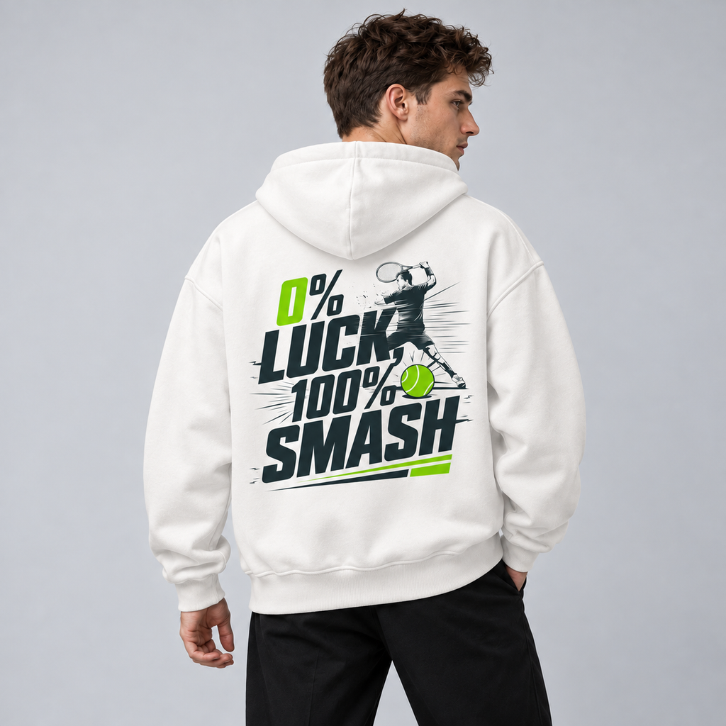 0% Luck 100% Smash - Oversized Hoodie – On-Body-Mockup, male Model