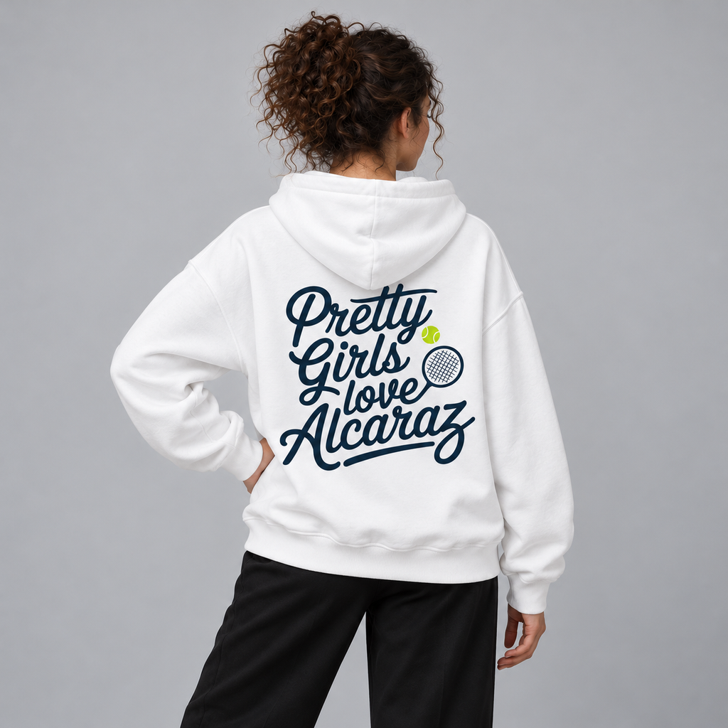 Pretty Girls love Alcaraz - Oversized Hoodie – On-Body-Mockup, weibliches Model
