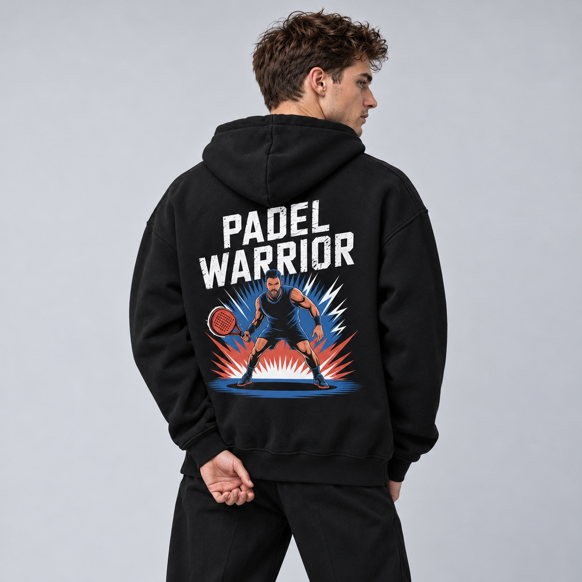 Padel Warrior - Oversized Hoodie – On-Body-Mockup, männliches Model