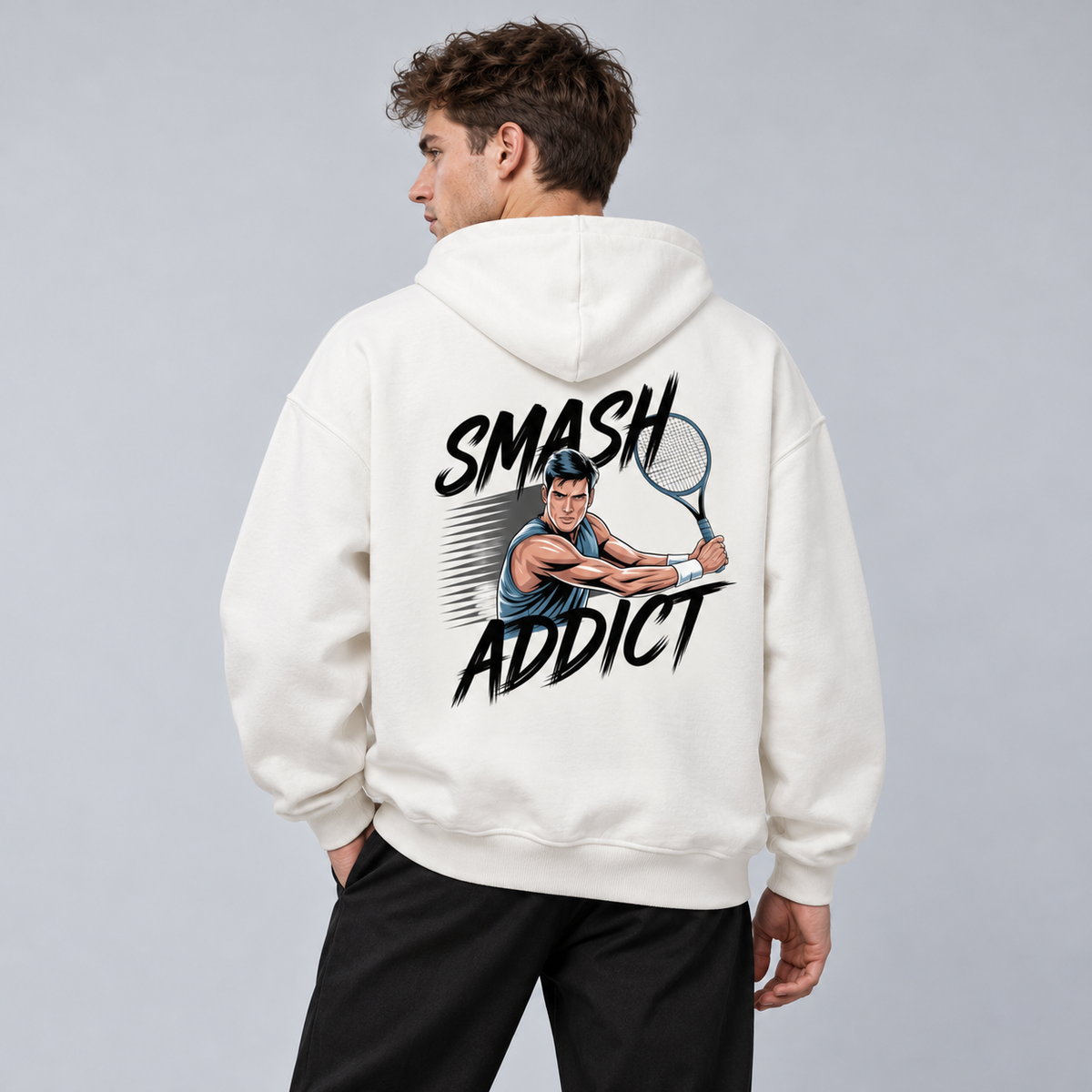 Smash Addict - Oversized Hoodie – On-Body-Mockup, männliches Model