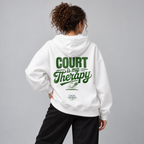 Court is my Therapy - Oversized Hoodie – On-Body-Mockup, female Model