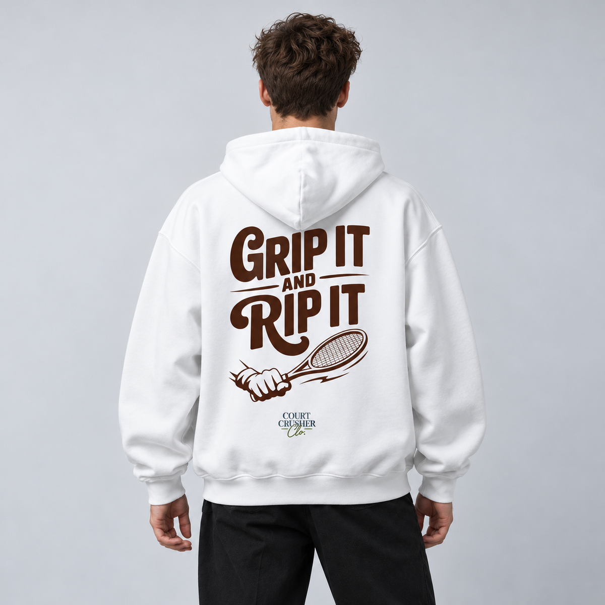 Grip it and rip it - Oversized Hoodie – On-Body-Mockup, male Model